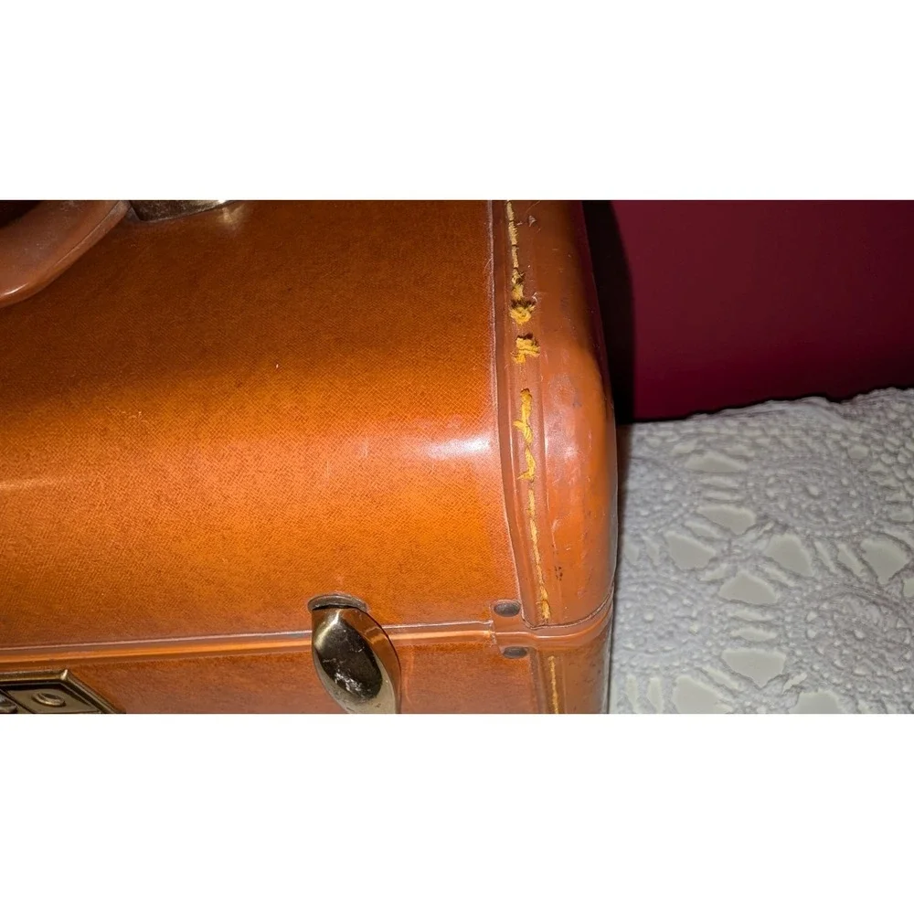 Vintage Samsonite Case Mirror & Tray Hard Side Suitcase Brown Luggage No Key